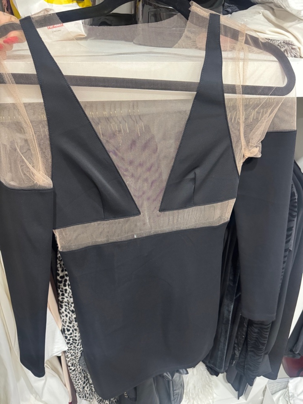 POSTER GIRL Black and Nude Mesh Panel Bodycon Dress